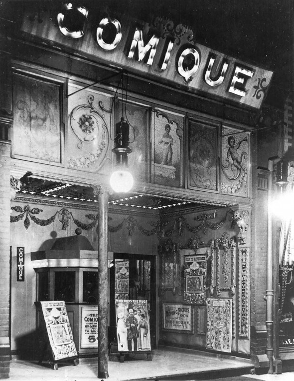 A nickelodeon theater in Toronto, Ontario, Canada, circa 1910 (Source: Wikipedia)